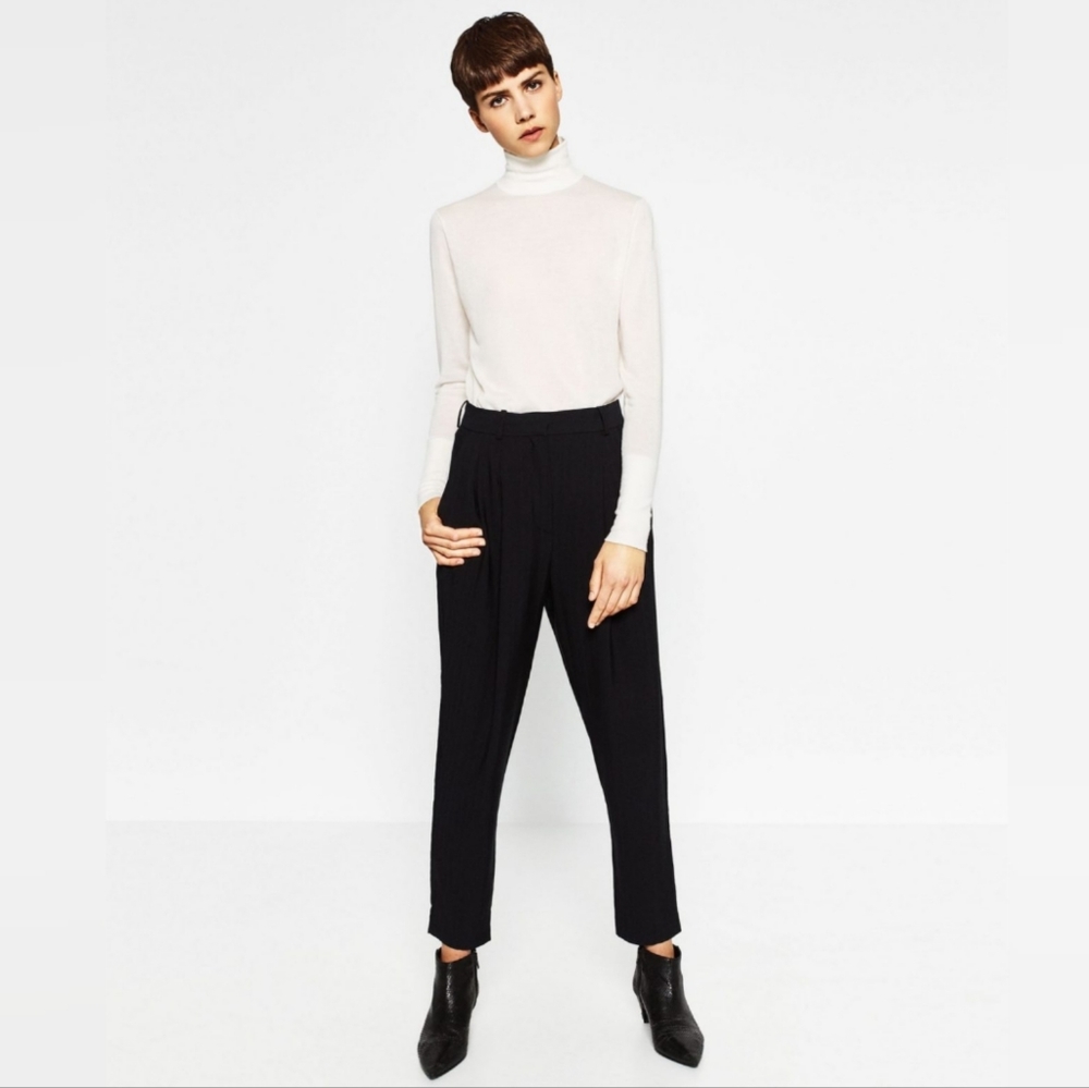 Kit and Ace Silk Cashmere Wool Blend High Waisted Slim Fit Black Trouser Pants 8